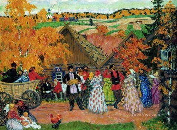 Boris Mikhailovich Kustodiev Painting - village holiday autumn holiday in the village 1914 Boris Mikhailovich Kustodiev